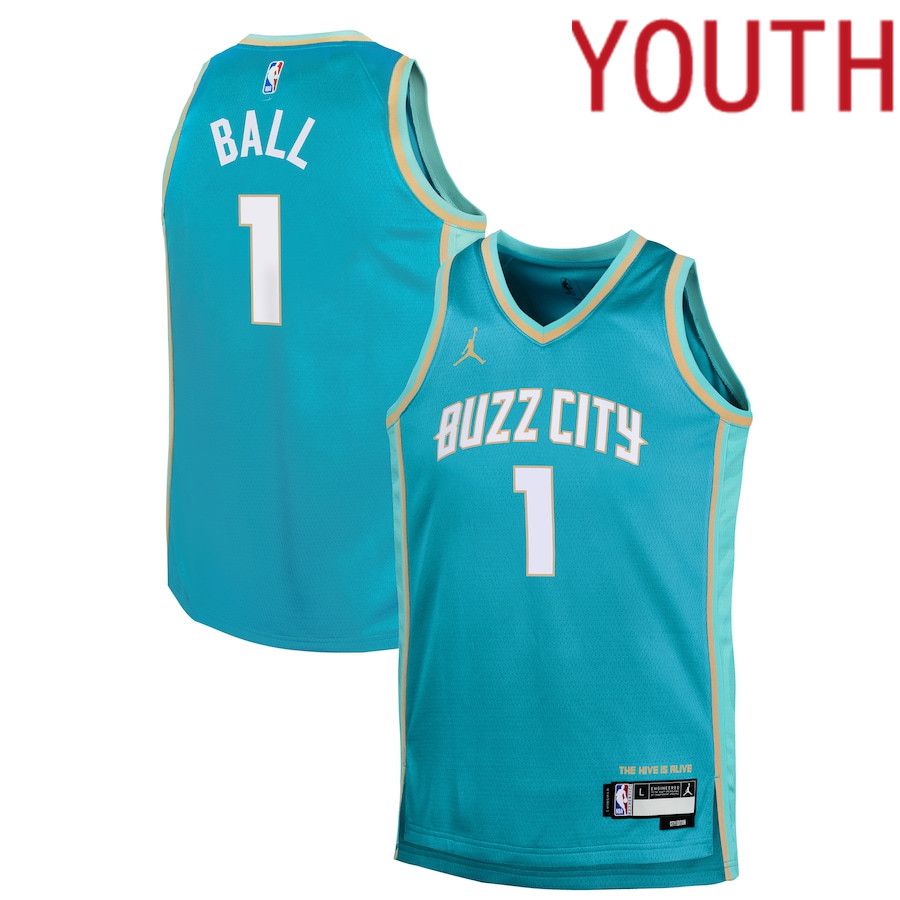 Youth Charlotte Hornets 1 LaMelo Ball Jordan Brand Teal City Edition 2023-24 Swingman Replica NBA Jersey